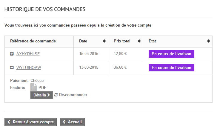 Historique des mes commandes